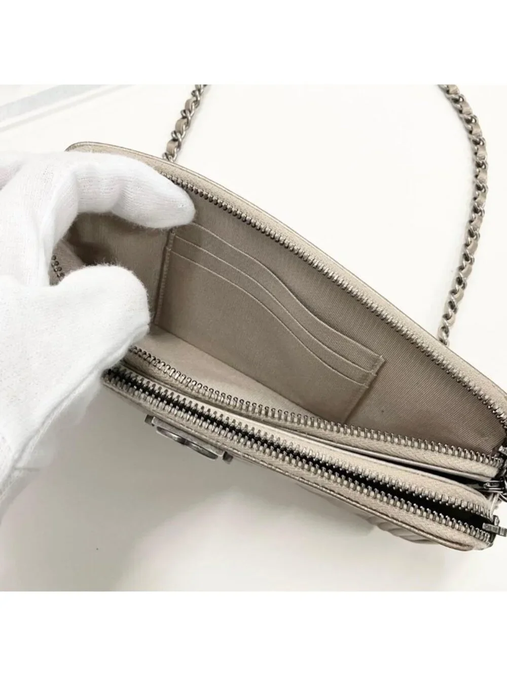 Chanel Caviar Leather CC Logo Boy Chain Wallet Shoulder